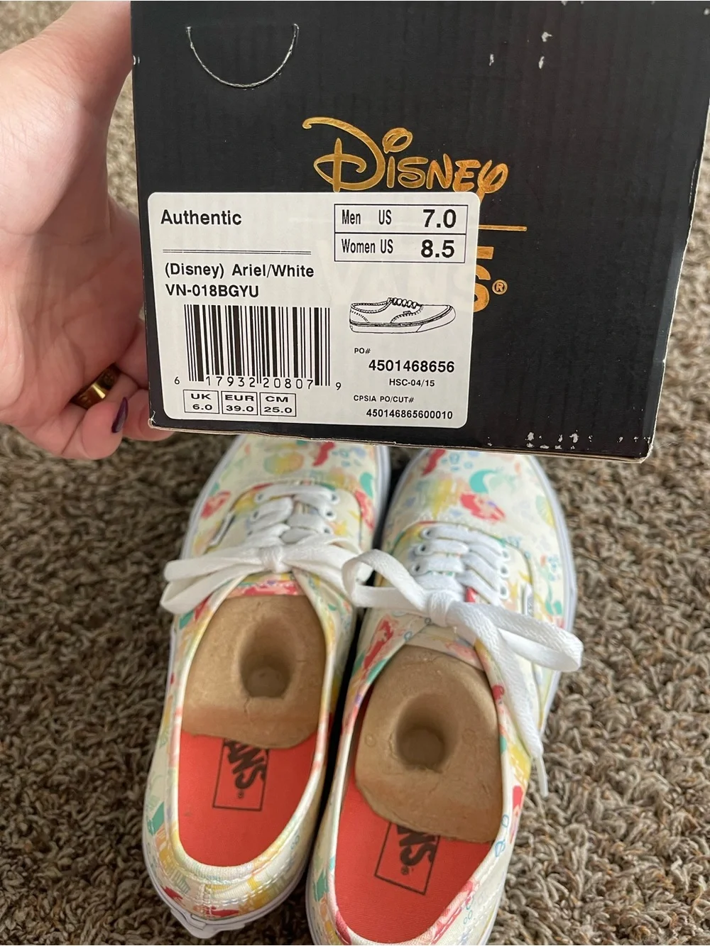 Vans Disney Princess Ariel The Little Mermaid Pastel Shell Authentic Shoes 7 8.5